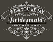 Will You Be My Bridesmaid Invitation: Check Yes or No Chalkboard Style Blank Inside.