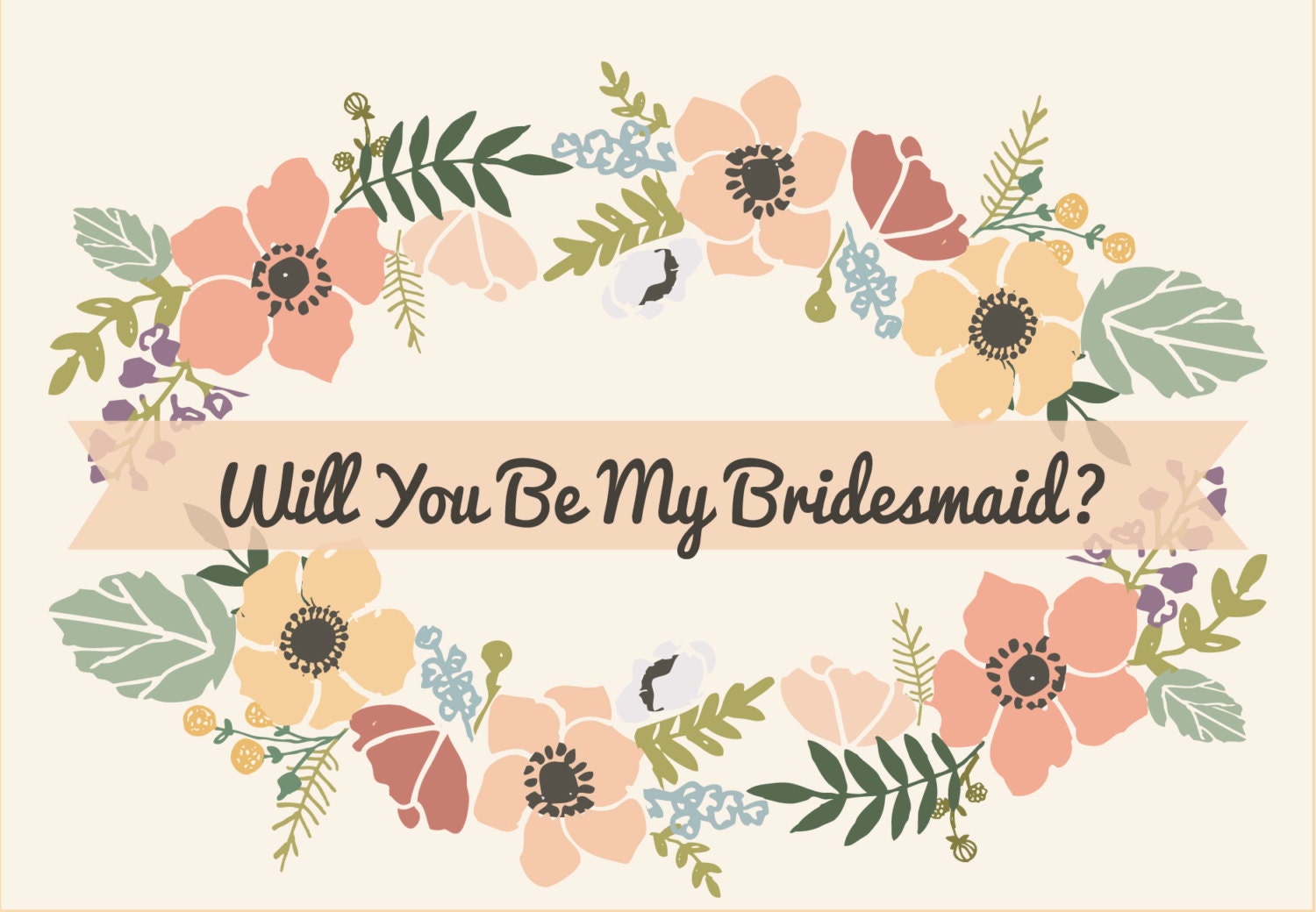 Will You Be My Bridesmaid Invitation: Floral Fun , Blank Inside.