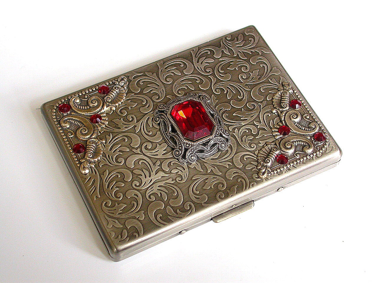 Silver Victorian Cigarette Case for  King Size & 100's Vintage Style Smoking Accessories  Swarovski Jewels