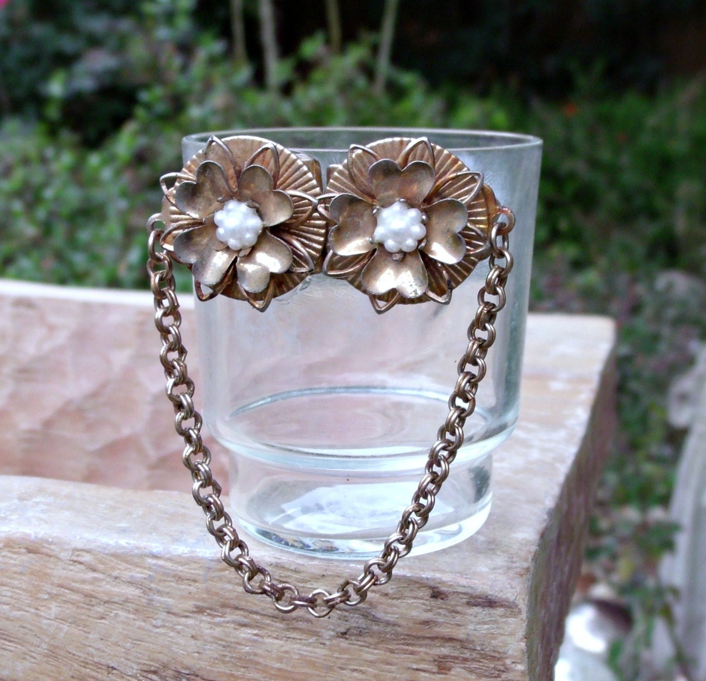 Tiny Glass Votive with Vintage Jewelry. Gold and Rhinestone Embellishment. Up Cycled Candle. Repurposed Decor