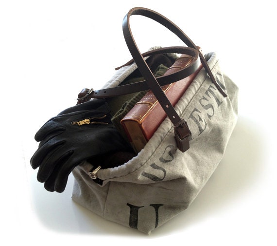 Gladstone / Doctor's Bag / Vintage US Mail Sack Canvas / Warm Gray