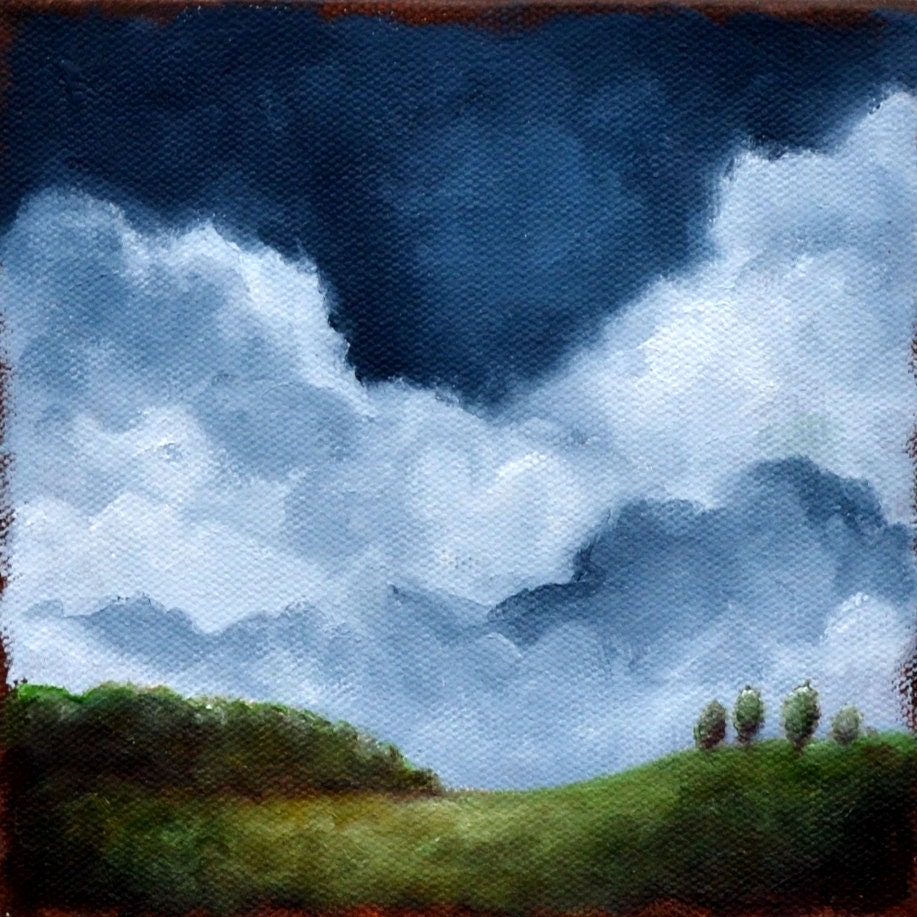 Landscape painting, original oil, thunderstorm, clouds, wall art, home decor - Stormscape series fiftyseven