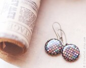 Brown earrings with colored mosaic - colorful earring - geometric jewelry - abstract jewelry