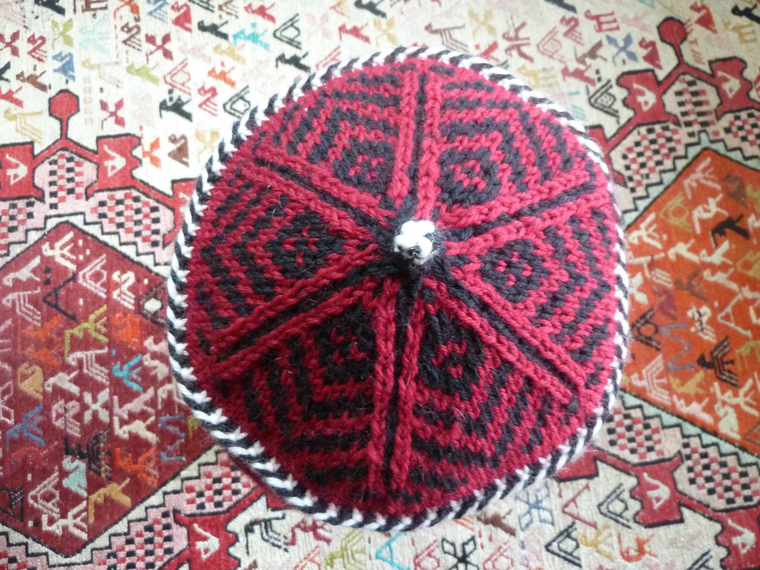 Estonian Inspired Hand Knitted Folk Hat  (Red Bird Hat) Pattern
