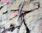 Construct 8, 4-11-13 (abstract expressionist painting, pink, white, yellow, black, grey, silver)