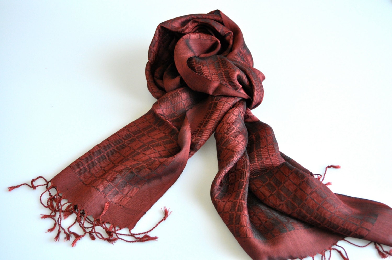 Handwoven Ida Silk Shawl - Dark Red