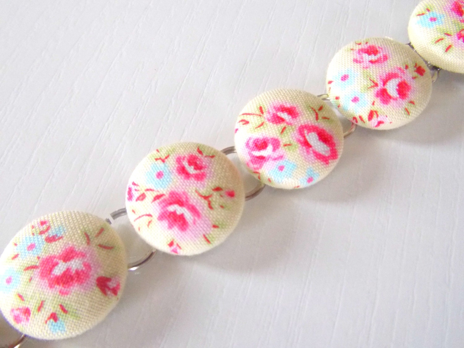 Shabby Chic Bracelet - Fabric Button Charm Bracelet - Charm Bracelet