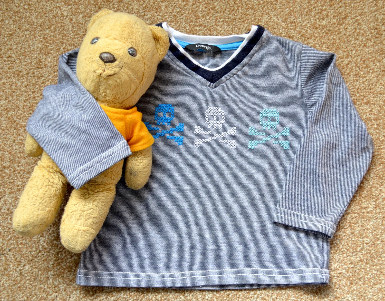 Skull Long Sleeve Top (1 year old) Upcycled