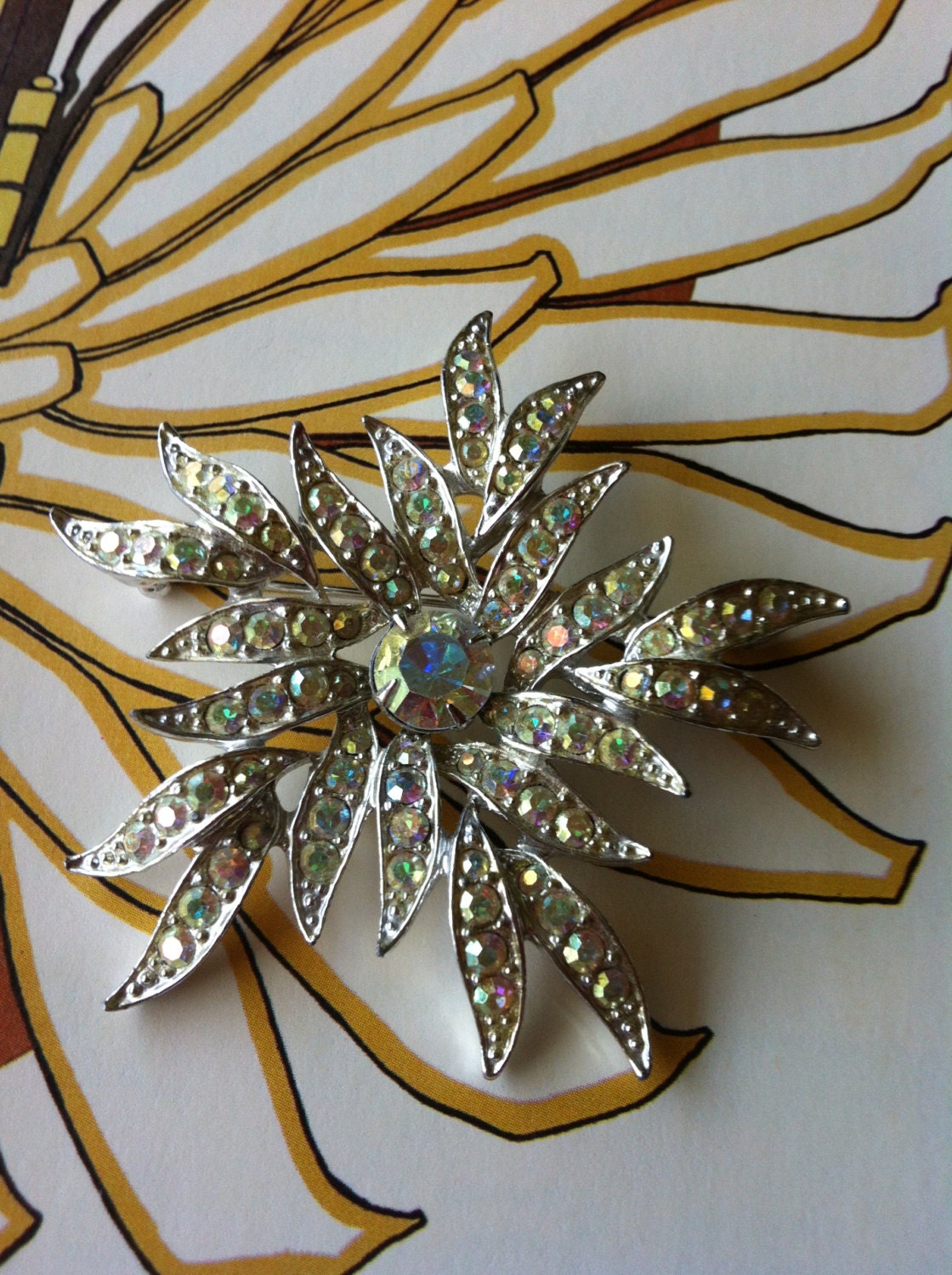 Vintage Silver Tone Sarah Coventry AB Rhinestone Blaze Brooch Pin