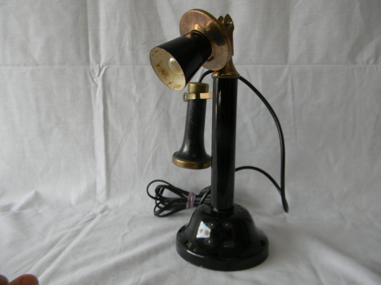 Vintage All Metal Telephone Lamp Black Brass Home Decor Lighting