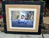 Distressed Picture Frame, Rustic 8x10 Frame,  Black Picture Frame with Burlap Mat, Burlap Frame