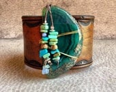 Leather Turquoise Gemstone Cuff, Leather Cuff, Bohemian Gypsy, One of a Kind