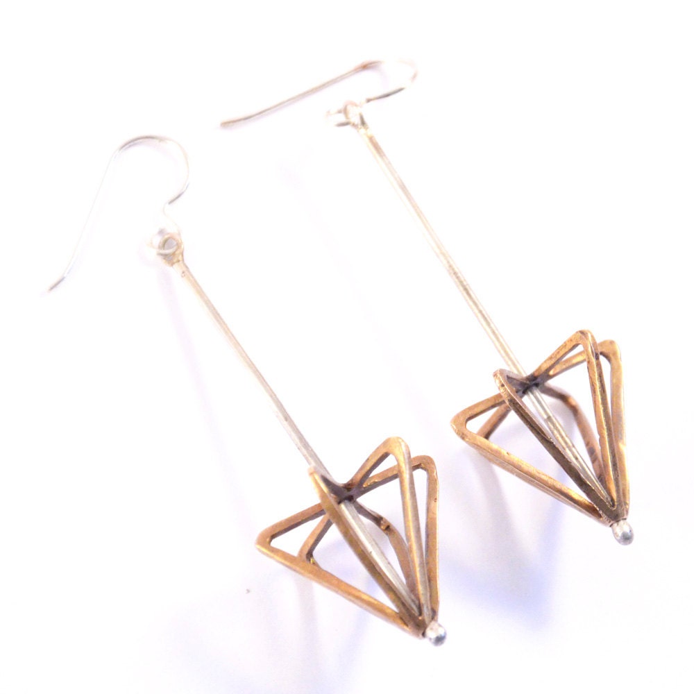 short framed cone earrings - bronze