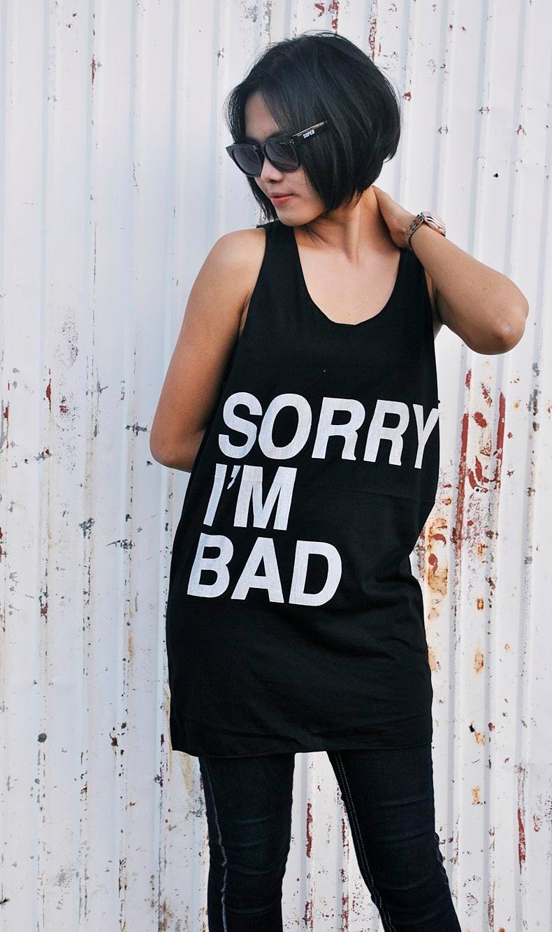 SORRY I'M BAD Tank Top - Women Tank Top T-shirt Tunic Unisex Shirt Vest Women  Men Sleeveless Singlet Black T-Shirt Size M L