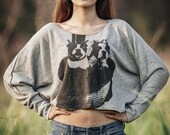 Wedding Dog  Screenprinted  Pullover Oversize style Bat Style Half Body In Grey sweater
