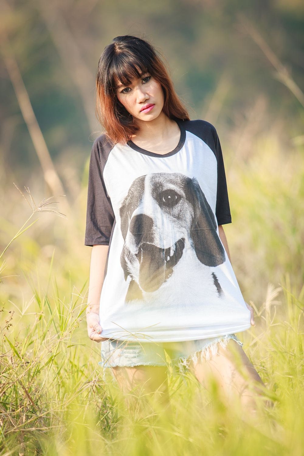 DOg screen screen printed on Reglan tee Shirt Baseball Raglan T Shirt short Sleeve Tshirt Size M