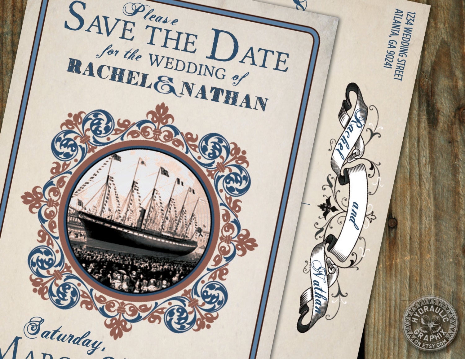Vintage Nautical inspired Cruise Ship Postcard Save the Date for wedding or birthday on a ship Il_170x135