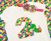 The Very Hungry Caterpillar 2nd Birthday Outfit - Girl Second Birthday - Matching Headband - Birthday 2 Shirt