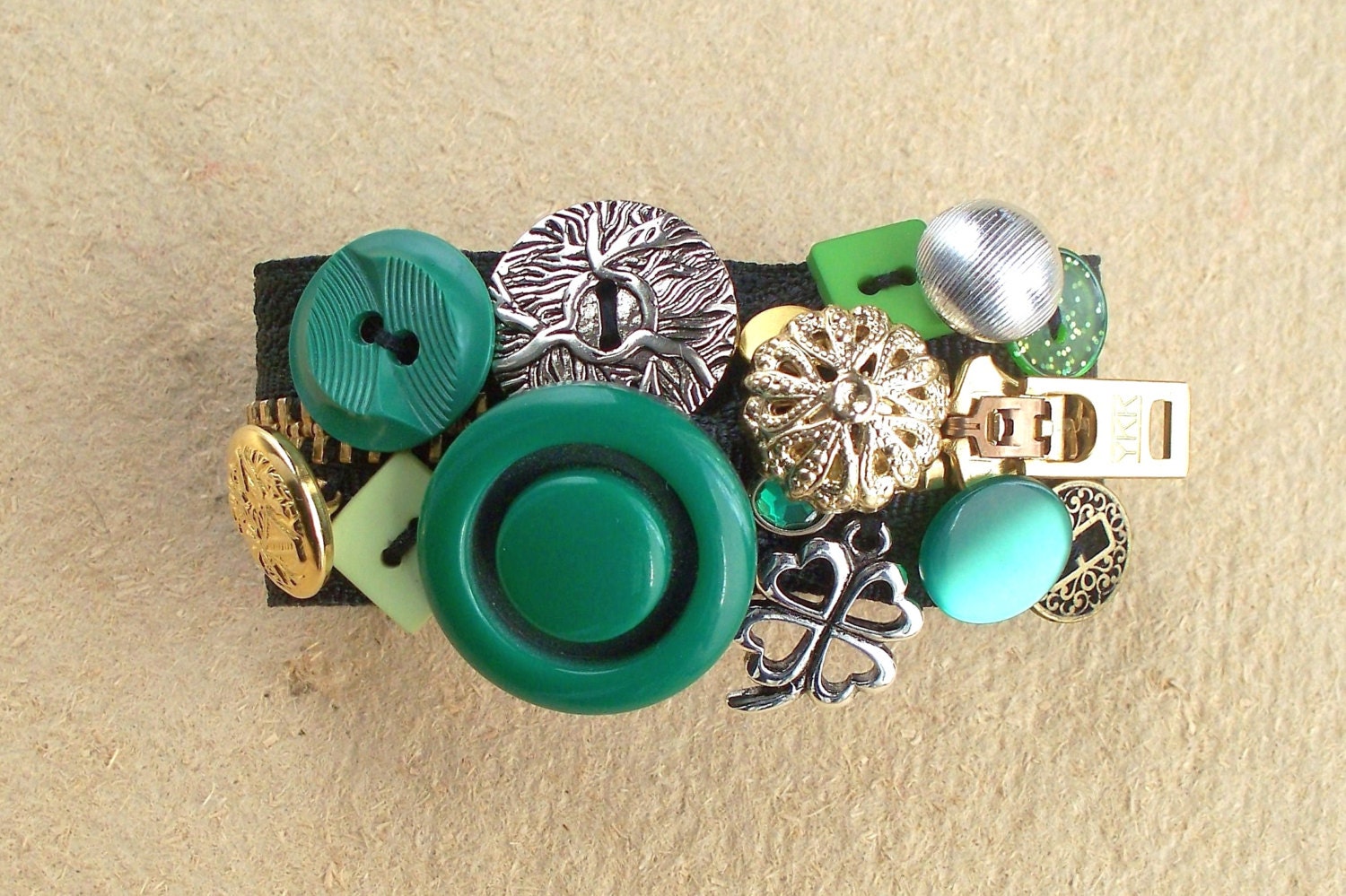 Emerald Green Black Zipper Bracelet Lucky Clover Oz