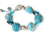 Aqua blue beaded exotic bracelet handmade