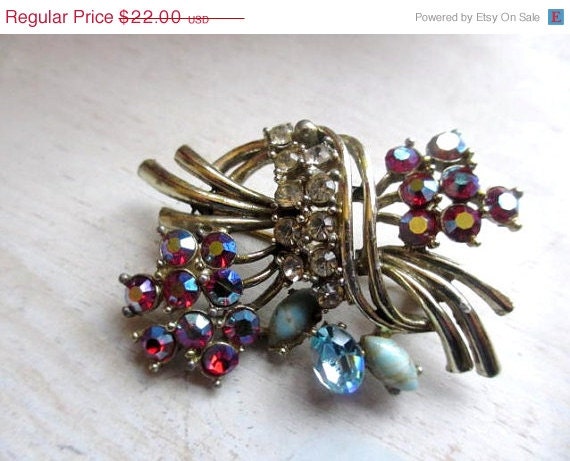 AB Rhinestone Opalite Brooch 1950s Vintage Jewelry