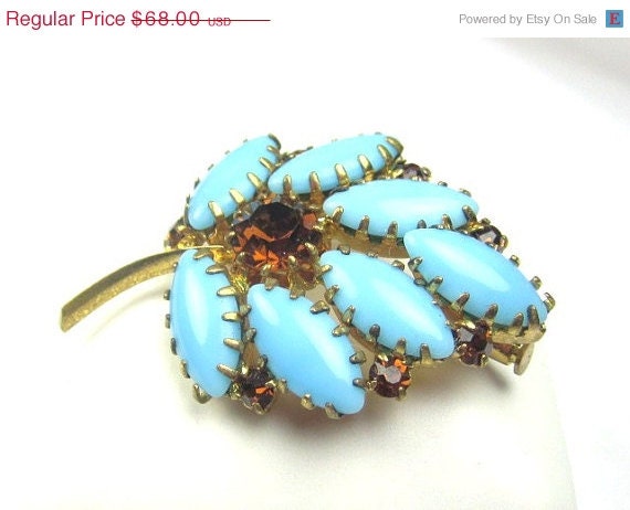 Blue Milk Glass Brooch 1940s Vintage Jewelry