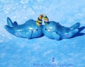 Narwhal Couple Kissing Kawaii-Polymer Clay Miniature-