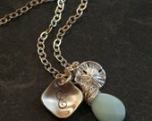 Custom Personalized Sterling Silver Beachy Initial Sand Dollar Charm Necklace