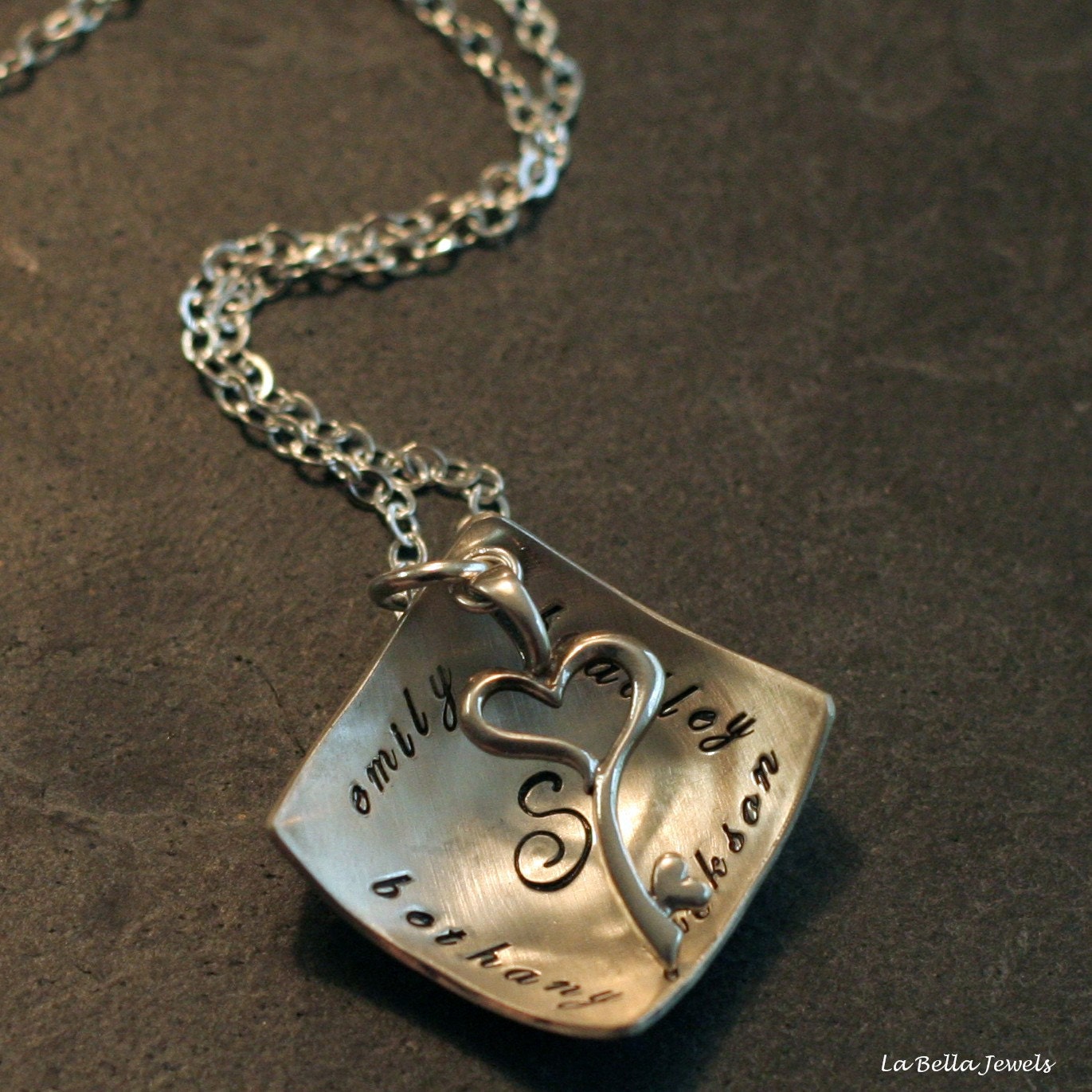 Custom Personalized Hand Stamped Mother's Square Key To My Heart Sterling Silver Charm Necklace