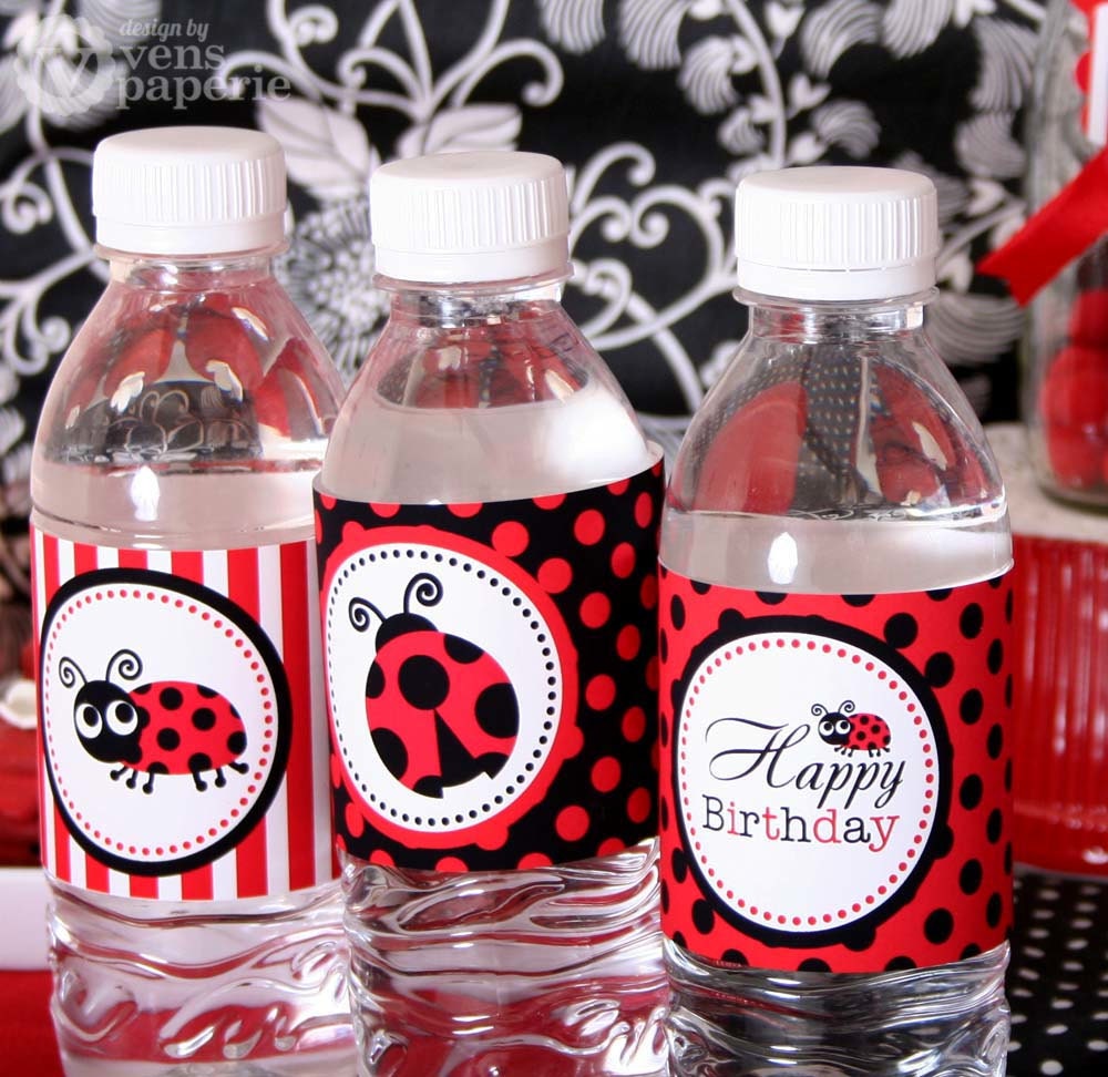Red Lady Bug Birthday Party - DIY PRINTABLE Water Bottle Drink Label - Instant Download - PS815CA1g Il_570xn