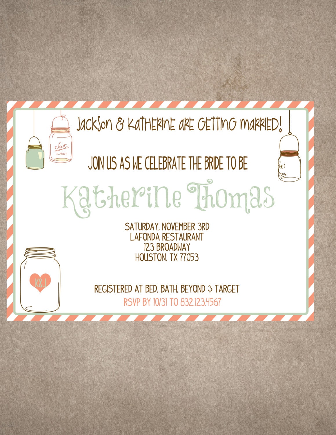 Mason Jar bridal shower/baby shower invite and thank you note-Print your own Il_570xn