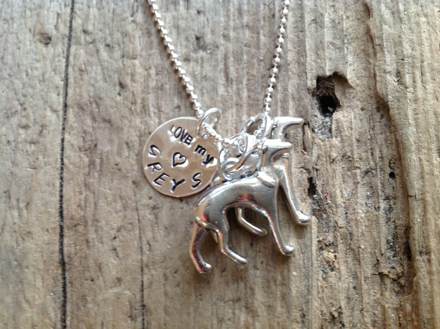 Love My Greys Necklace Two Greyhounds Love