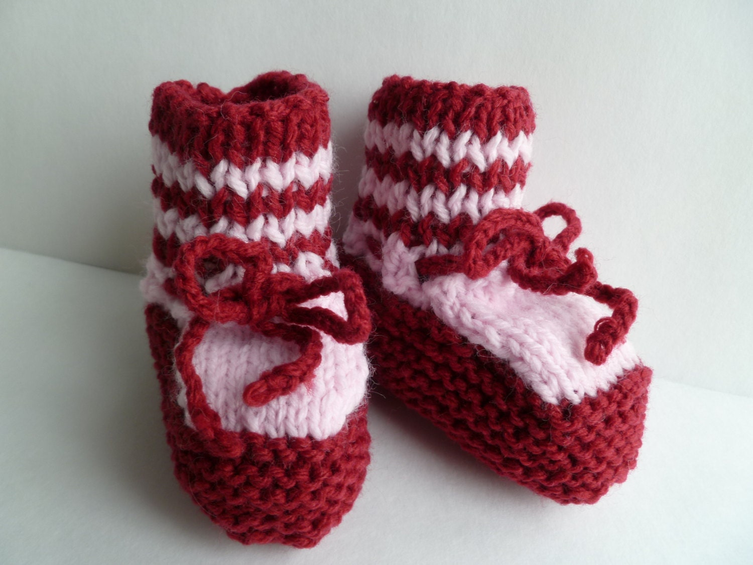 Baby Booties Knitted Soft Handmade Pastel Pink Red Burgundy 3-6 Months Ready to Ship