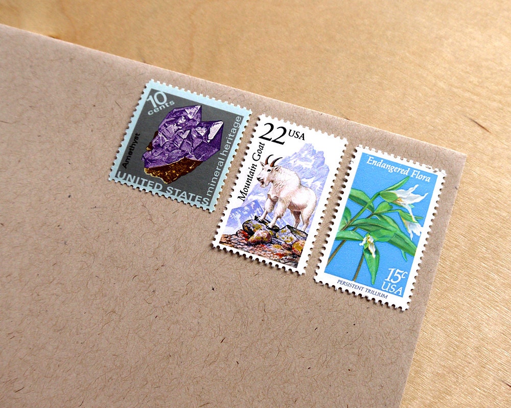 Vintage unused - Plants, Animals, and Minerals - postage stamps to post 5 letters - or use in scrapbooking and crafts