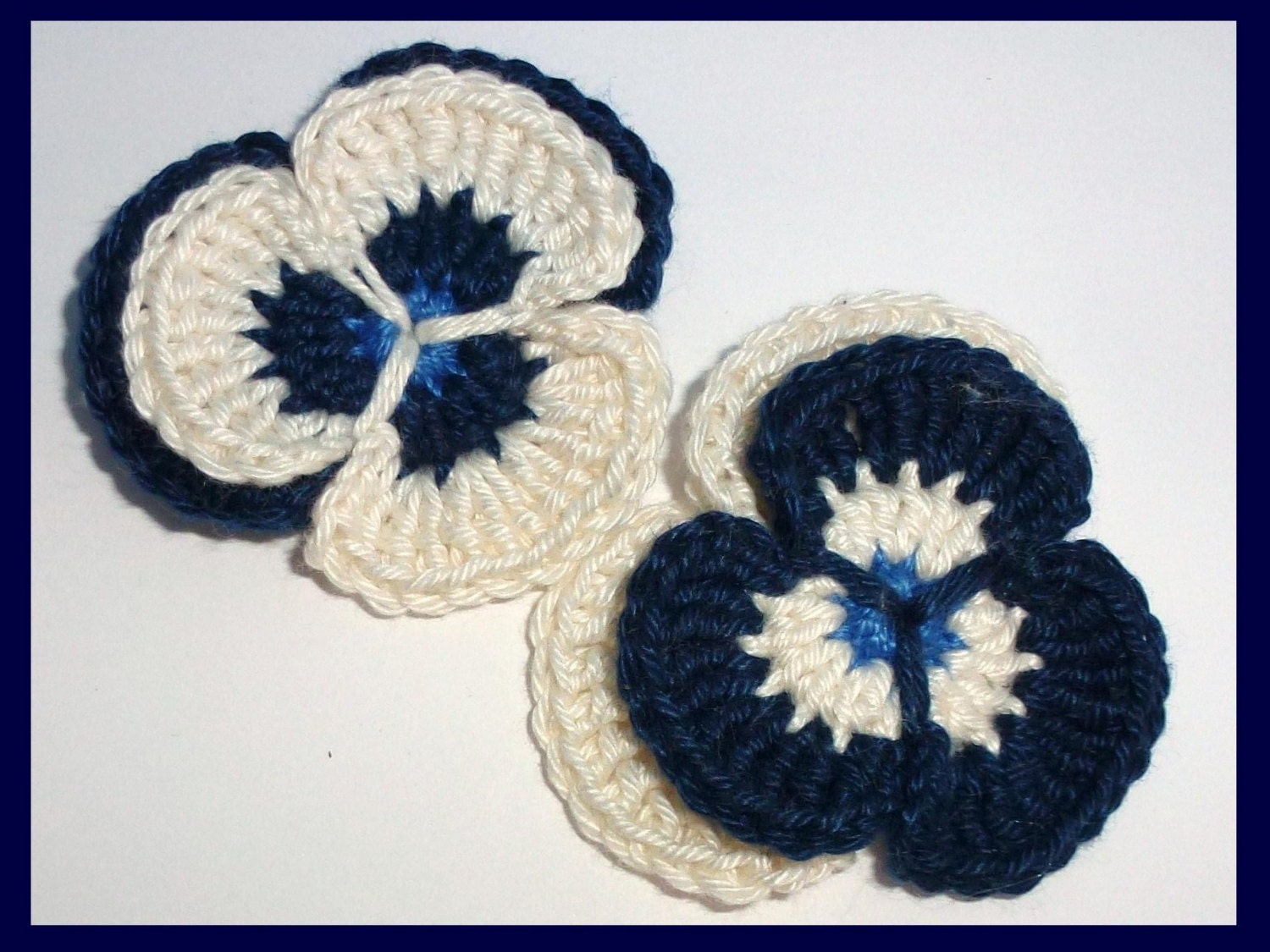 Crochet applique, 2 crochet pansies, cards, scrapbooks, appliques and embellishments