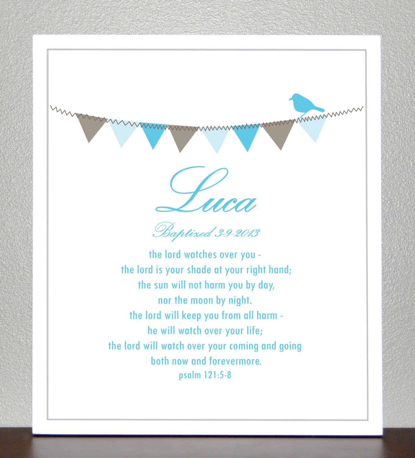 Baptism Gift ( personalized with name and date ) - Bible Verse - Psalm 121: 5-8 - 8x10 Print