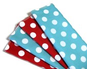 Unpaper towel napkins, aqua blue red polka dots 4 reusable, wash cloths,  wipes, 2 ply  housewarming gift kids lunchbox