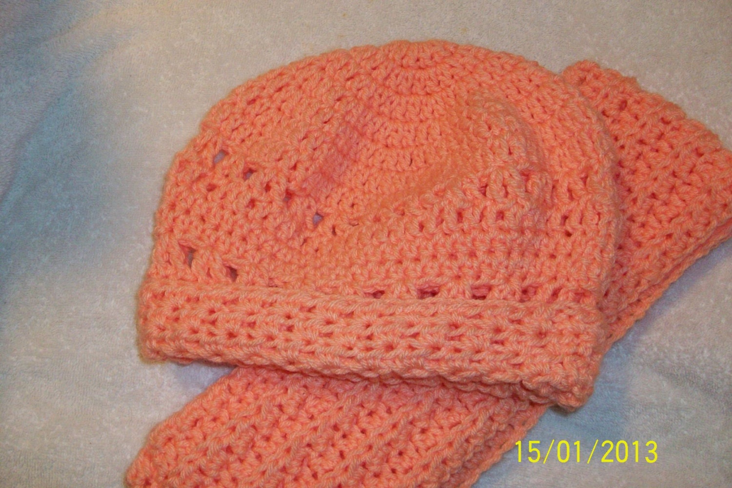 Crochet BEANIE and INFINITY SCARF set - Peach -  Awesome accessories in lovely Peach.  Winter clothing,