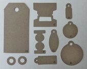 12 Handmade Die Cut Tags and Tabs, Dark Kraft, Scrapbooking, Card Making