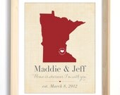 11 x 14 Vintage Wedding Print - Minnesota or Your Choice of State and Colors