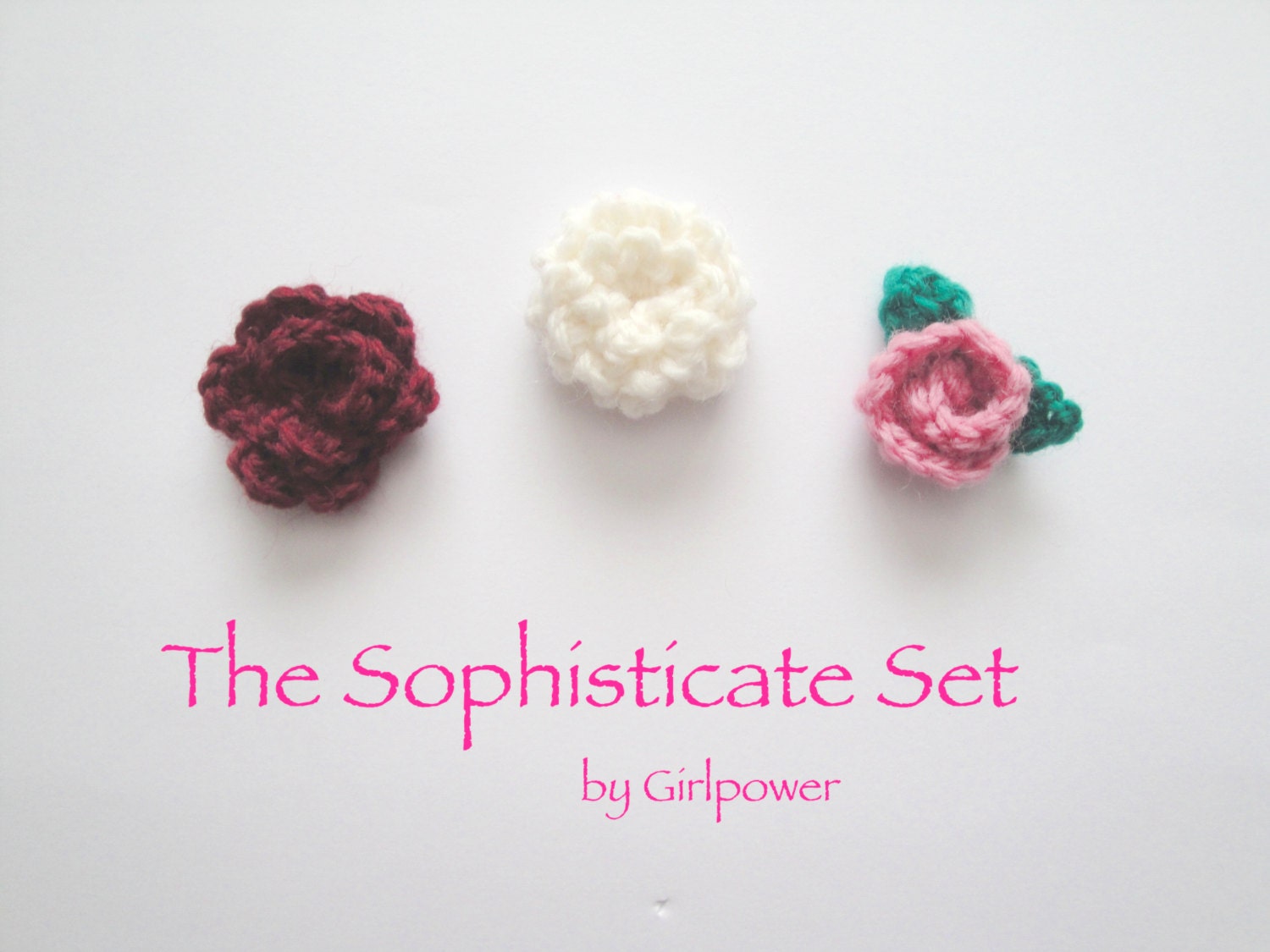 Set of 3 Crochet Sophisticate Flower Lapel Pins/Boutonnieres For Men/Women Accessory Button Corsage Rose Rosebud Carnation