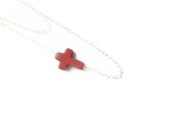 Sideways Red Cross Necklace -Valentine Cross Necklace - Dainty everyday jewelry  gemstone Charm-