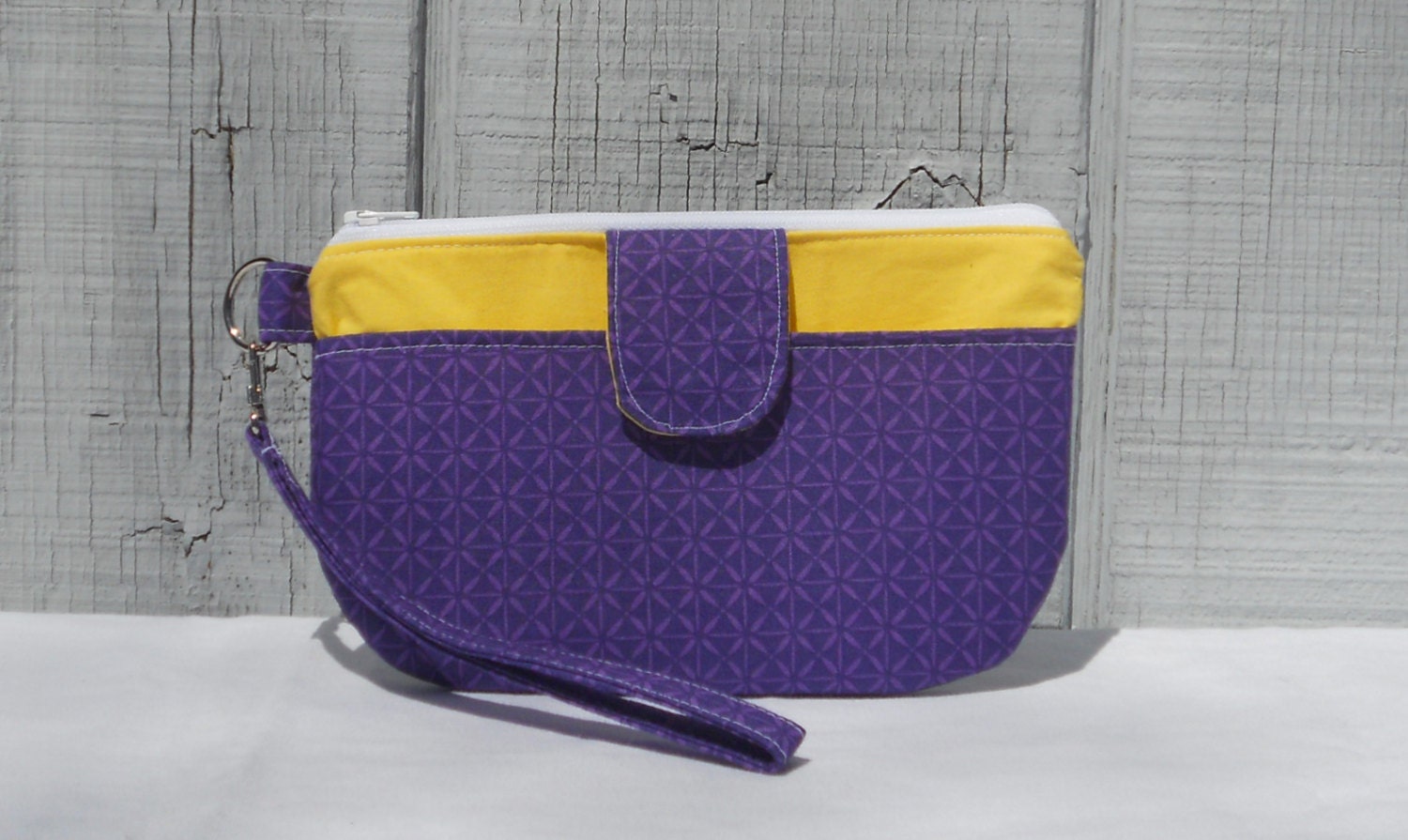 Clutch wristlet with front pocket, Purple and Yellow
