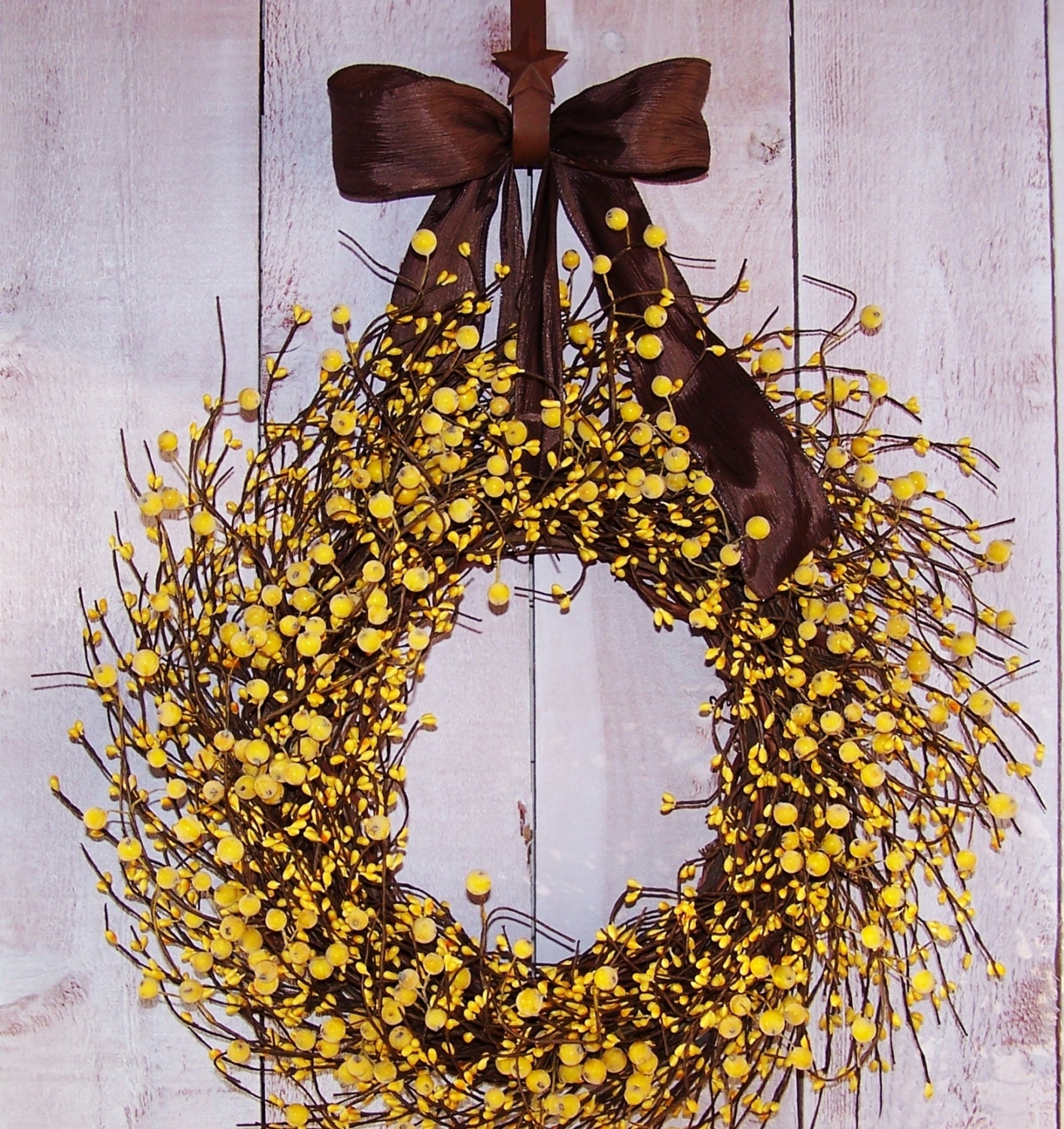 Spring/Summer Wreath-Spring Door Wreath-Front Door Wreath-LEMON YELLOW Berry Door Wreath-Spring Decor-Primitives Country Decor