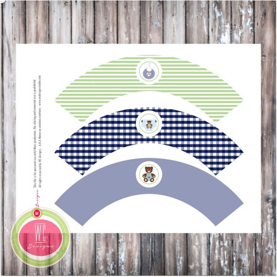 CUPCAKE WRAPS - Teddy Bear Aviator Cupcake Wraps - Instant Download - Party printables by WC Designs Il_570xn