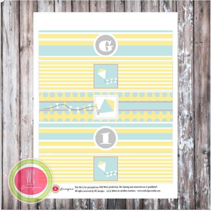 KITE Drink Labels - Up up and Away Printable Drink Wraps - Kite Party Printables by WC Designs Il_570xn