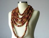 Spring Infinity crochet necklace chunky, cotton copper brown shades gold bright, handmade big chain spring and summer boho women accessories