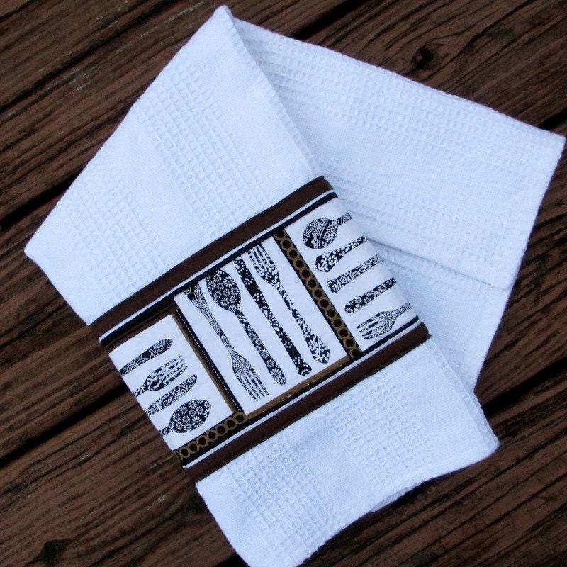 Mod Kitchen Towel, Waffle Weave Dish Towel, Retro Utensil Towel