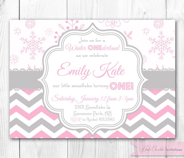 Winter ONEderland Birthday Invitation in Pink & Gray. Winter Wonderland Party Invitation. DIY Printable Birthday Invite. Il_570xn