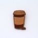 Wood laser cut brooch - takeaway coffee latte cup and coffee beans